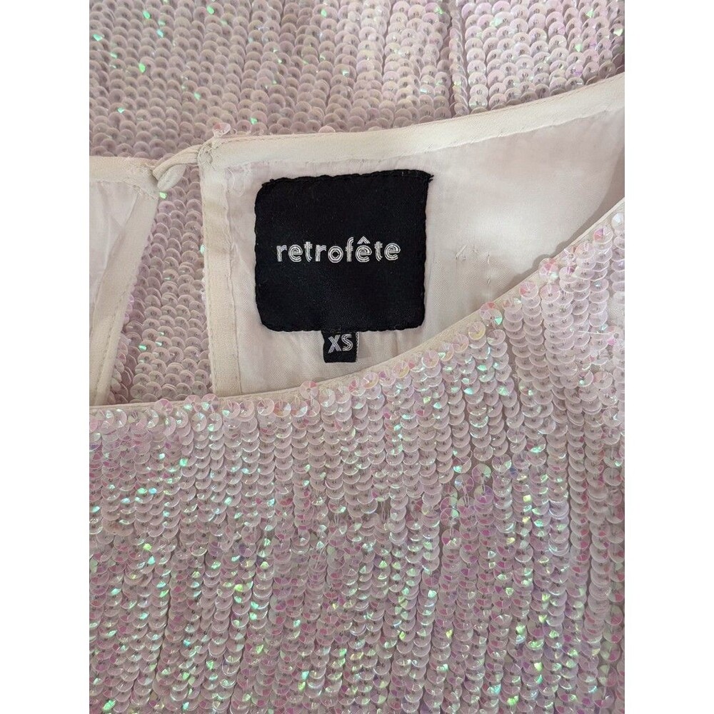 Retrofete Womens Dress Pink Grace Sequin Allover Mini Velvet Tie Belt Party XS - Picture 4 of 16